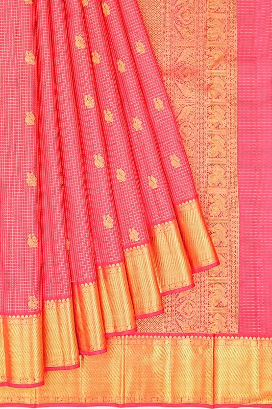 Taranga Kanchi Silk Checks And Butta Pink Saree