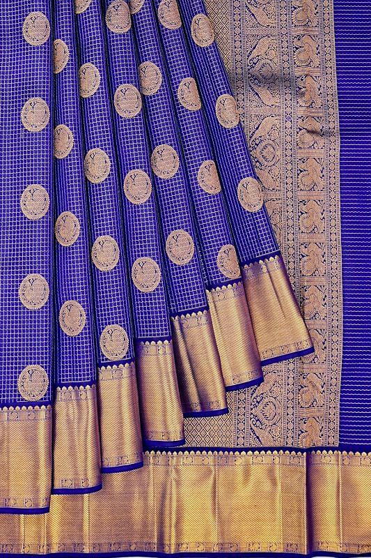 Taranga Kanchi Silk Checks And Butta Dark Blue Saree