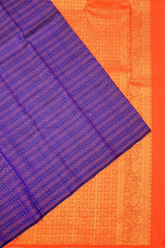 Taranga Kanchi Silk Checks And Butta Dark Blue Saree