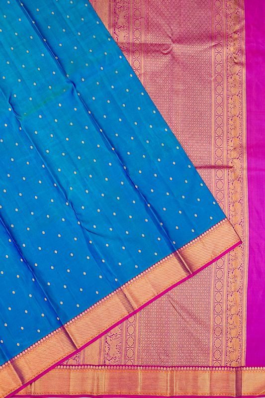 Taranga Kanchi Silk Butta Dual Tone Blue And Green Saree