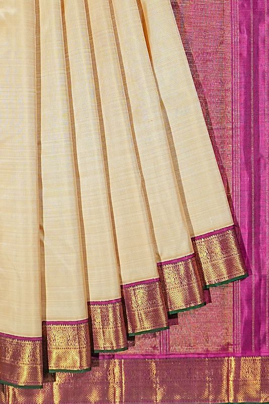 Classic Kanchipuram Silk Plain Cream Saree