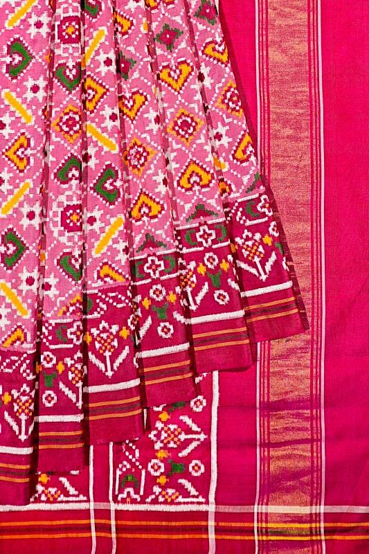 Patan Patola Silk Double Ikat Baby Pink Saree