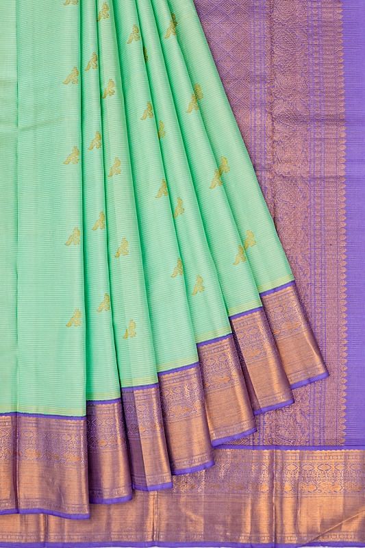 Kanchipuram Silk Horizontal Lines Sea Green Saree