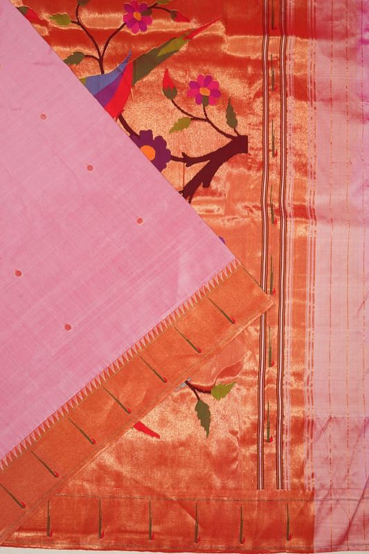 Paithani Silk Butta Baby Pink Saree With Single Muniya Border