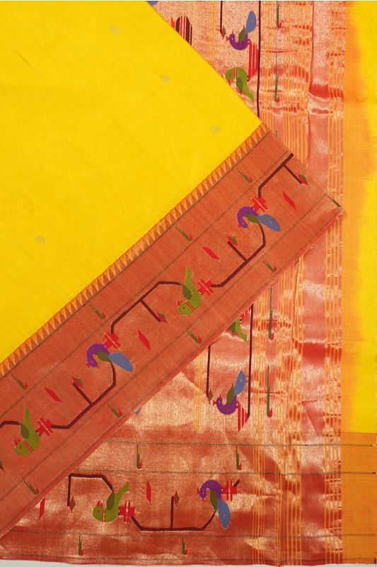 Paithani Silk Butta Yellow Saree With Akruthi Border