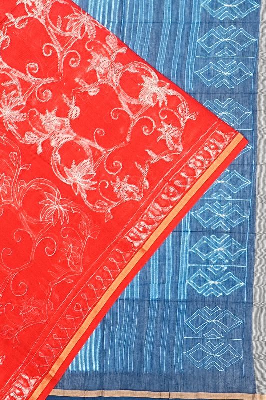 Chanderi Cotton Shibori Printed Red Saree