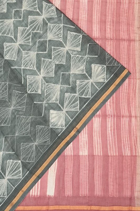 Chanderi Cotton Shibori Printed Grey Saree