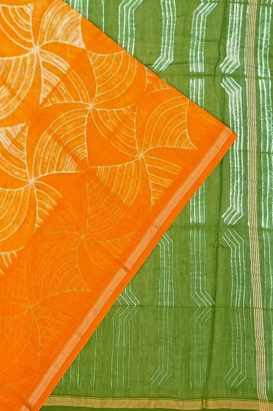 Chanderi Cotton Shibori Printed Orange Saree