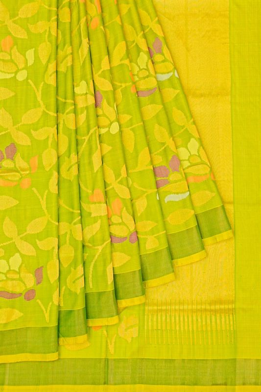 Uppada Silk All Over Jamdani Parrot Green Saree