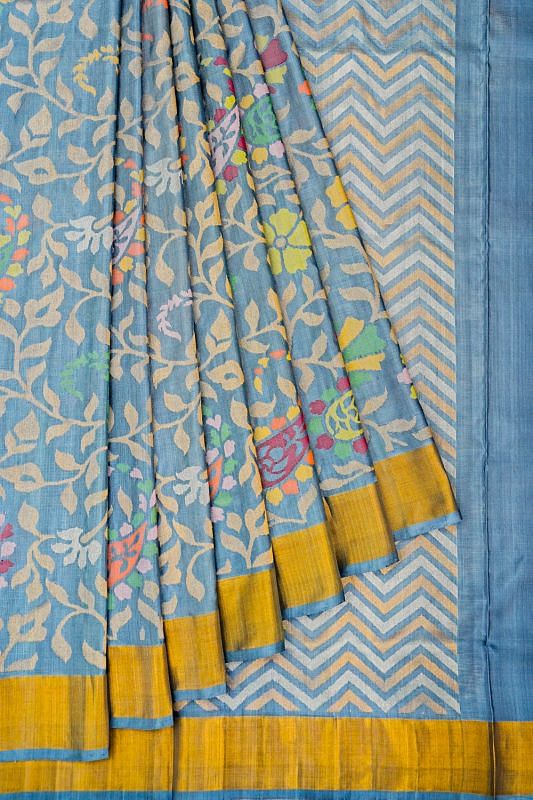 Uppada Silk All Over Jamdani Powder Blue Saree