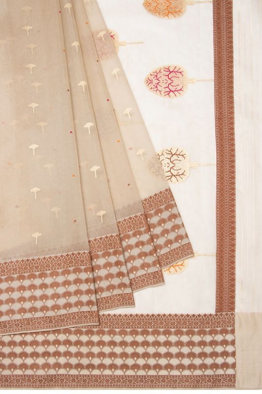 Banarasi Kora Organza Butta Cream Saree