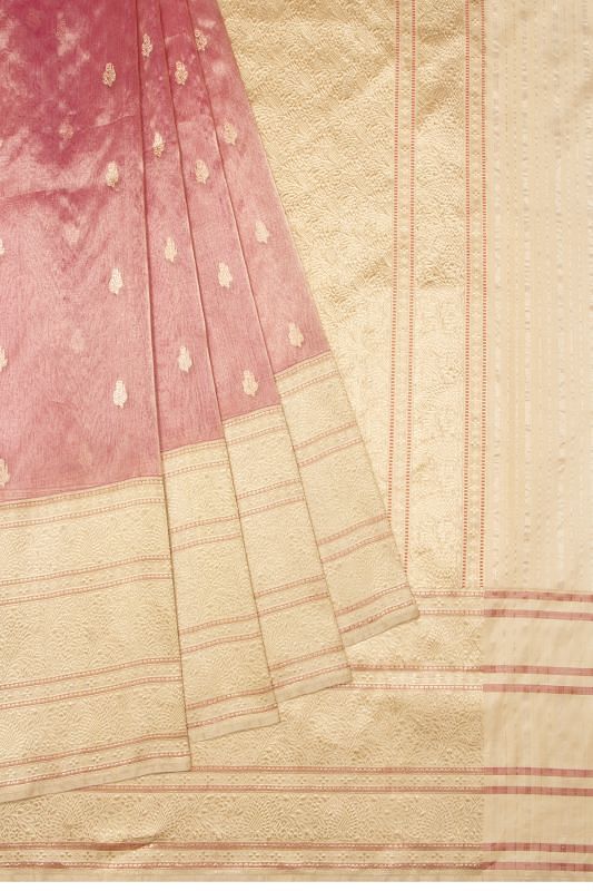 Banarasi Kora Organza Tissue Butta Pink Saree