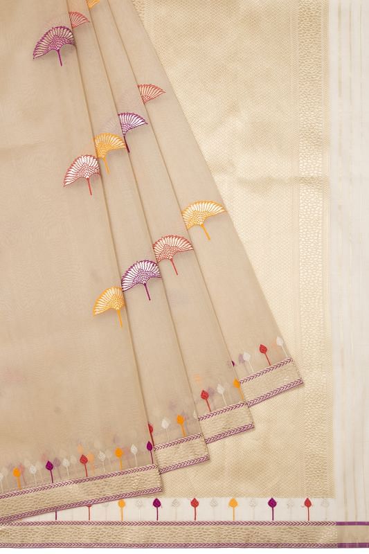 Banarasi Kora Organza Butta Cream Saree