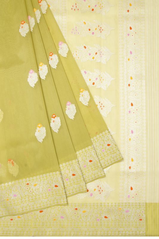 Banarasi Kora Organza Butta Green Saree