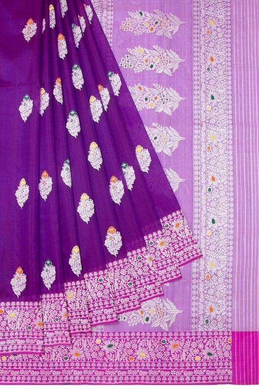 Banarasi Kora Organza Butta Purple Saree