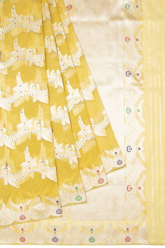 Banarasi Kora Organza Jaal Yellow Saree