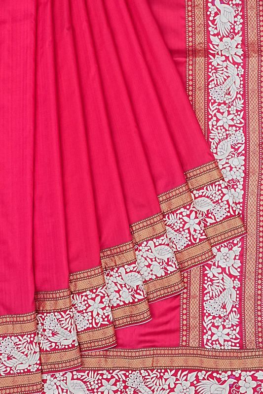 Parsi Gara X Banarasi Silk Dark Pink Saree