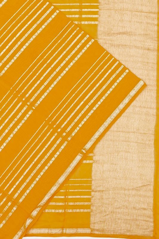 Chanderi Cotton Horizontal Lines Mustard Yellow Saree