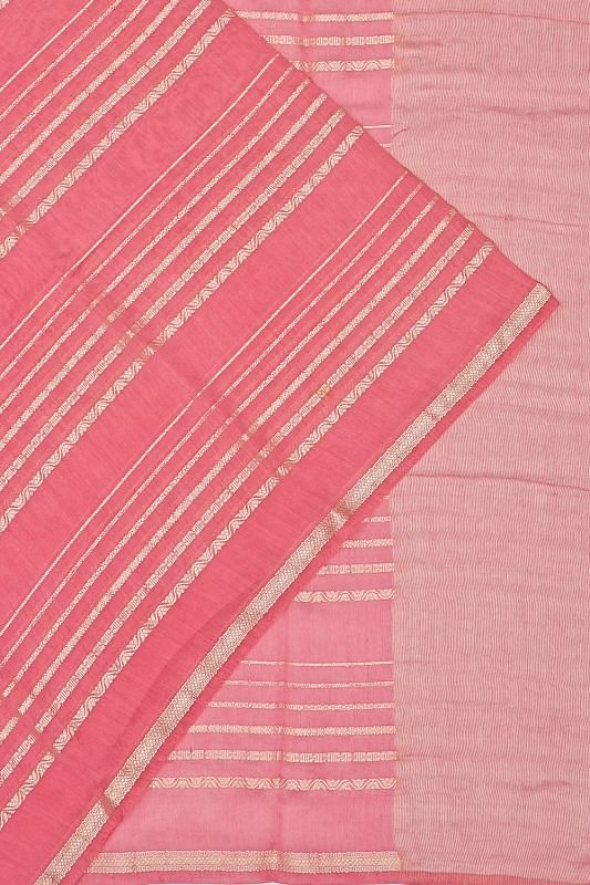 Chanderi Cotton Horizontal Lines Pink Saree