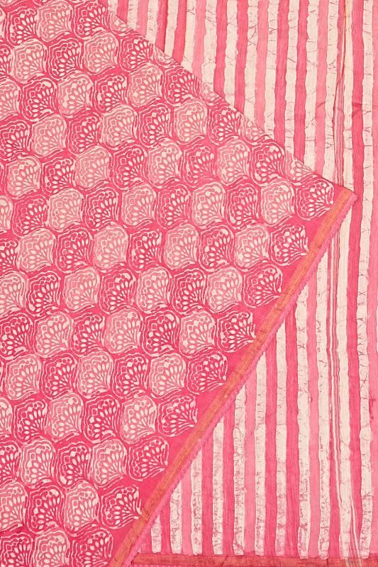 Chanderi Cotton Batik Printed Pink Saree