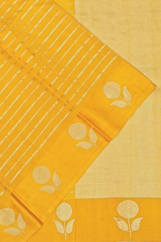 Banarasi Katan Silk Lines Yellow Saree