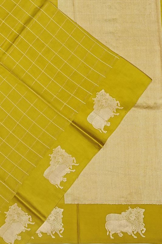 Banarasi Katan Silk Checks Green Saree