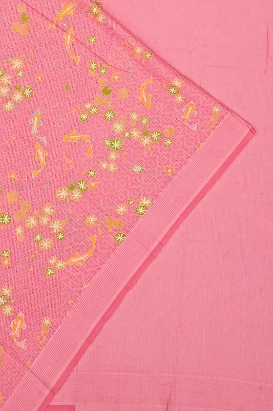 Chanderi Cotton Floral Printed Pink Saree