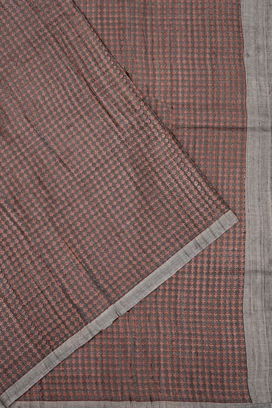 Tussar Geometrical Printed Grey And Brown Saree