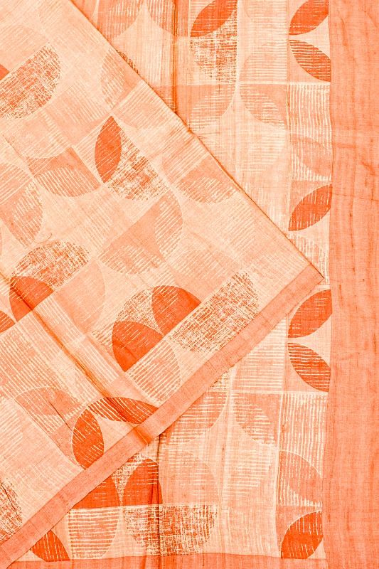 Tussar Floral Printed Pastel Orange Saree