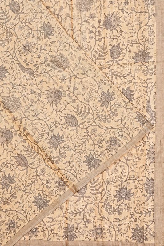 Tussar Floral Printed Beige Saree