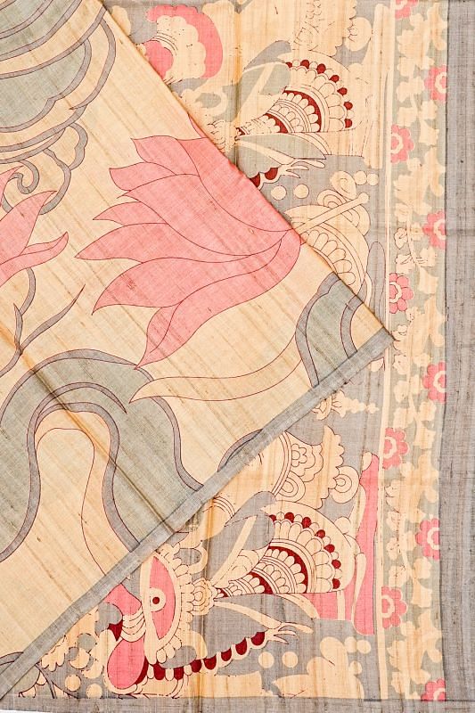 Tussar Floral Printed Cream Saree