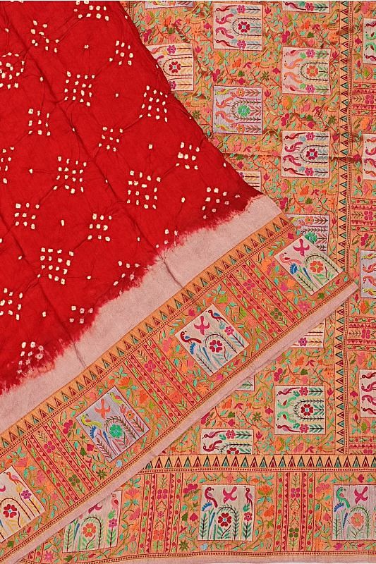 Banarasi Silk Bandhani Red Saree