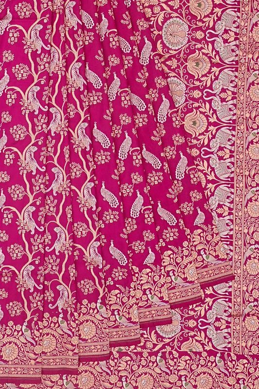 Banarasi Silk Jaal Rani Pink Saree