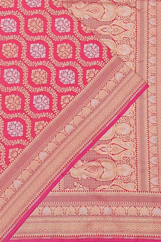 Banarasi Silk Jaal And Butta Pink Saree