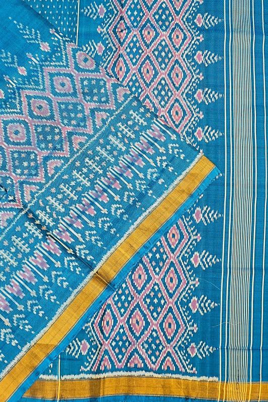 Rajkot Patola Silk Ikat Teal Blue Saree