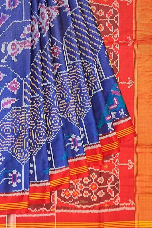 Semi Patan Patola Silk Ikat Royal Blue Saree