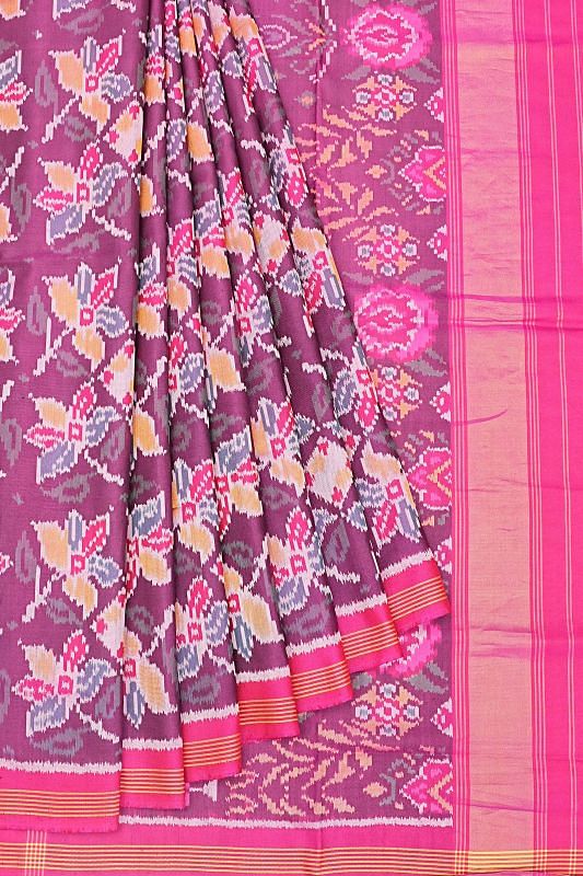 Semi Patan Patola Silk Ikat Purple Saree