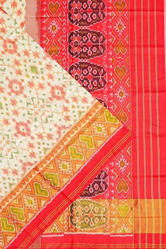 Rajkot Patola Silk Ikat Cream Saree