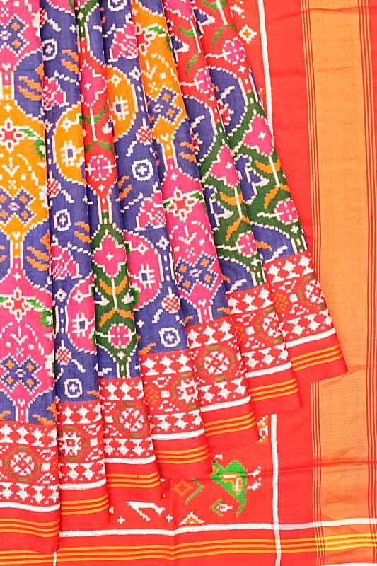 Patan Patola Silk Double Ikat Blue Saree