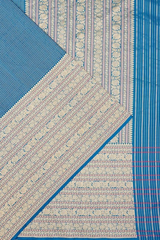 Banarasi Silk Checks Blue Saree