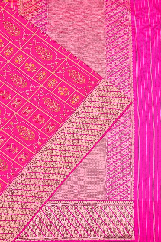 Banarasi Silk Checks And Brocade Pink Saree