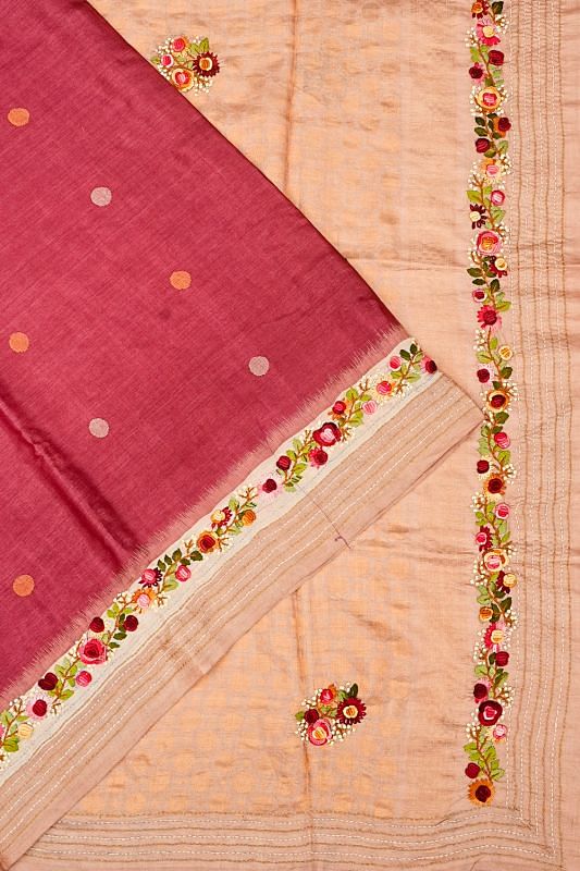 Tussar Butta Pink Saree With Embroidery Border