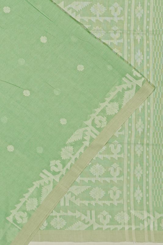 Phulia Cotton Jamdani Butta Pastel Green Saree