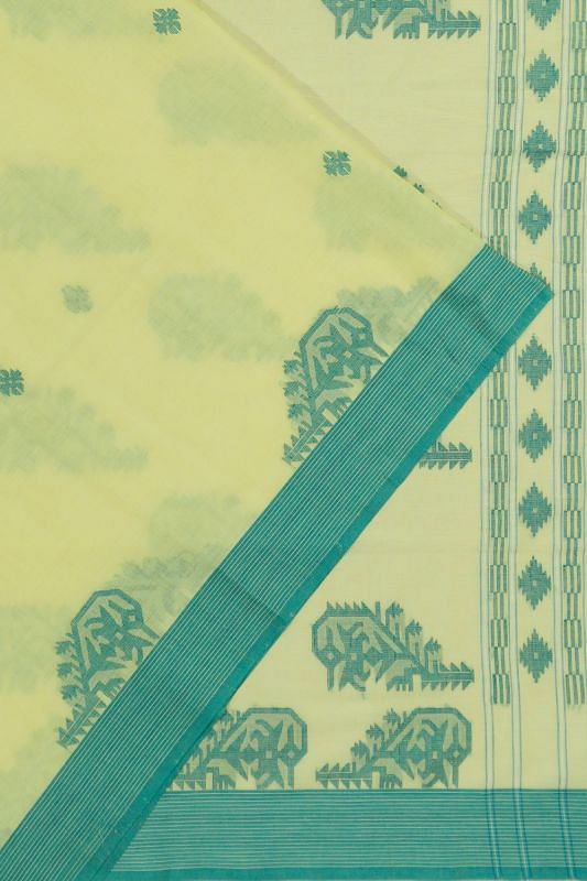 Phulia Cotton Butta Lemon Yellow Saree