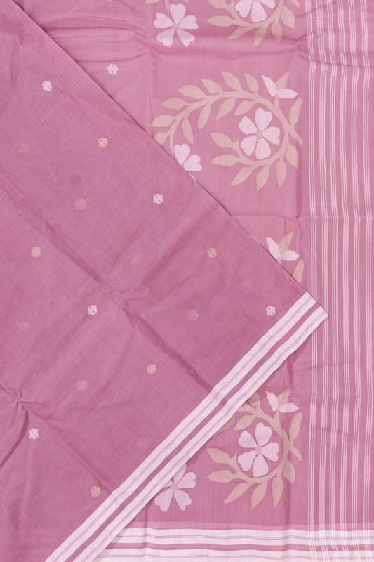 Dhakai Handspun Cotton Butta Pink Saree With Jamdani Pallu