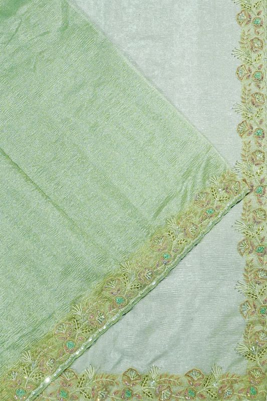 Organza Crushed Tissue Pastel Green Saree With Scallop Border