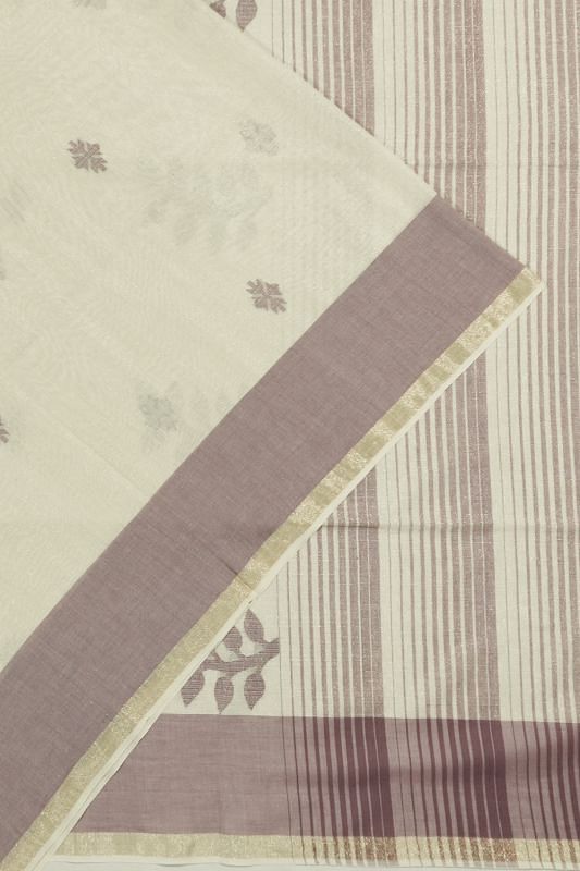 Phulia Cotton Horizontal Lines And Butta White Saree