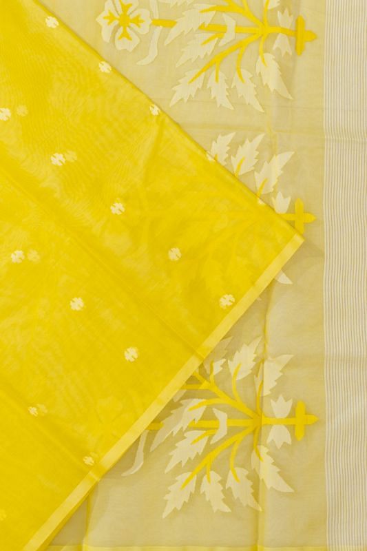 Dhakai Kora Organza Jamdani Butta Lemon Yellow Saree