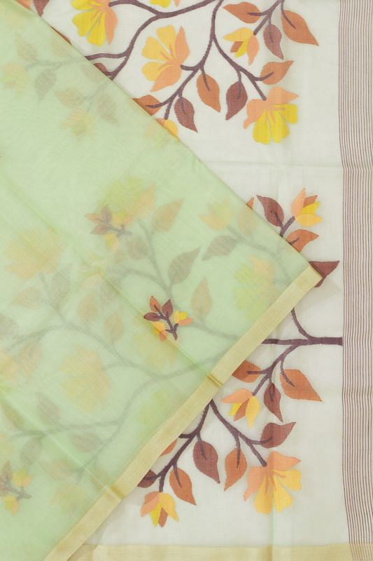 Dhakai Kora Organza Jamdani Butta Pastel Green Saree