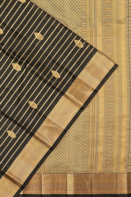 Taranga Kanchi Silk Horizontal Lines And Butta Black Saree